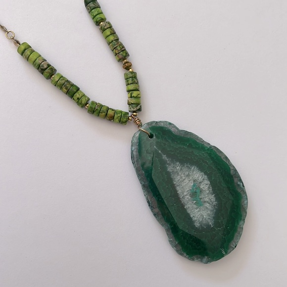 PANACEA Long Stone Pendant Necklace, Green - Picture 9 of 13